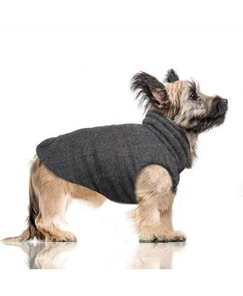 Doudoune réversible Chevron & Damier noir – Chic graphique pour chien
