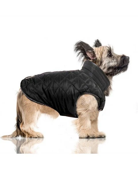 Doudoune réversible Chevron & Damier noir – Chic graphique pour chien