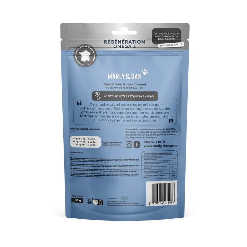 Friandises Rouleaux Peau de Saumon Régénération Pour Chien – Marly & Dan