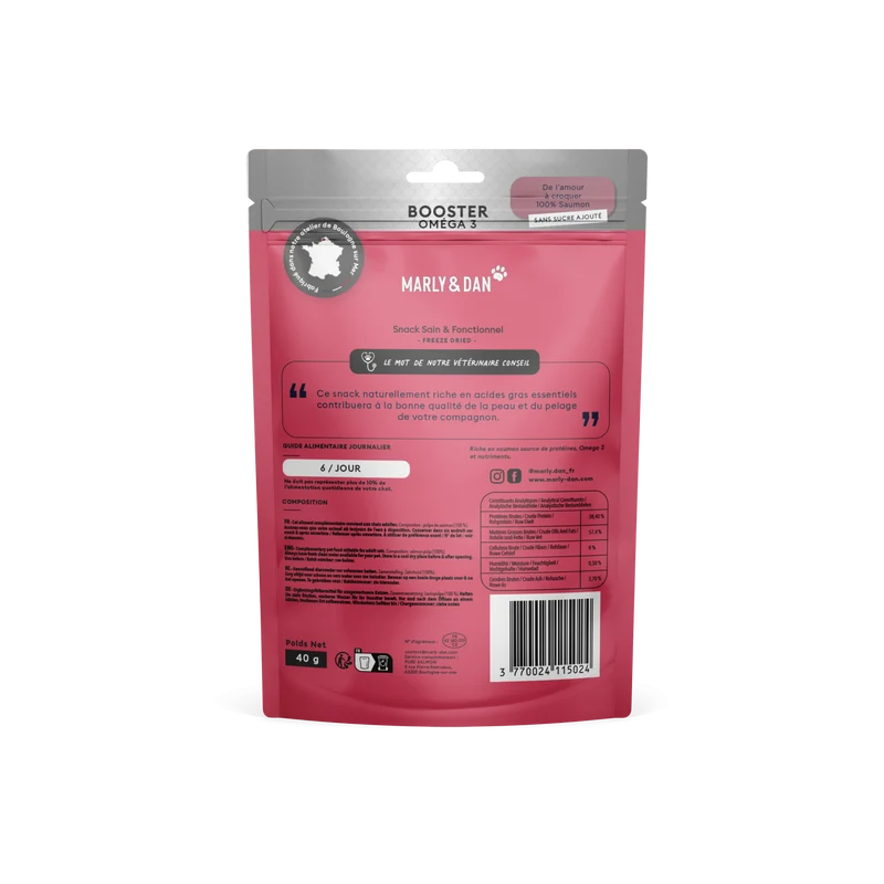 Snack 100% Saumon Lyophilisé Booster OMEGA Pour Chat – Marly & Dan