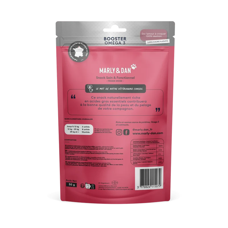 Snack 100% Saumon Lyophilisé Booster OMEGA Pour Chien – Marly & Dan