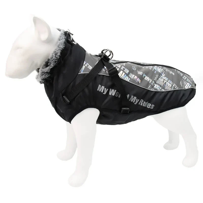 Manteau Imperméable Grand Chien Col Façon Fourrure Réfléchissant