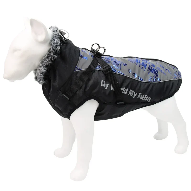 Manteau Imperméable Grand Chien Col Façon Fourrure Réfléchissant