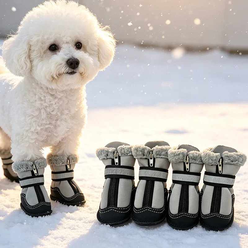 Chaussures pour Chien Hiver Fourrées Zip Lot de 4 Petit Chien