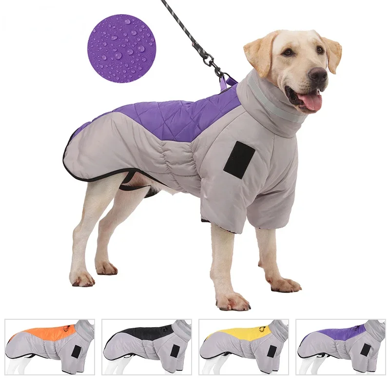 Manteau Imperméable Chien Rembourré Col Haut Grande Taille