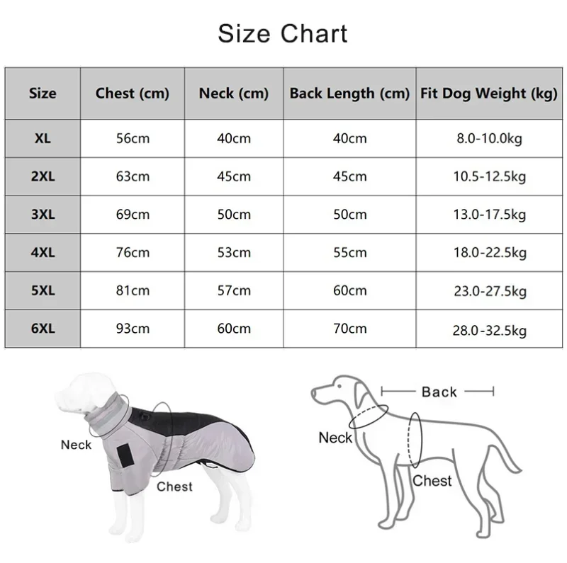 Manteau Imperméable Chien Rembourré Col Haut Grande Taille