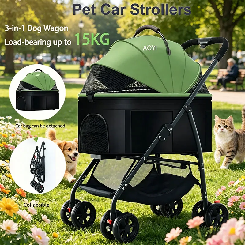 Poussette pour Chien 3 en 1 Pliable Jusqu'à 15 kg