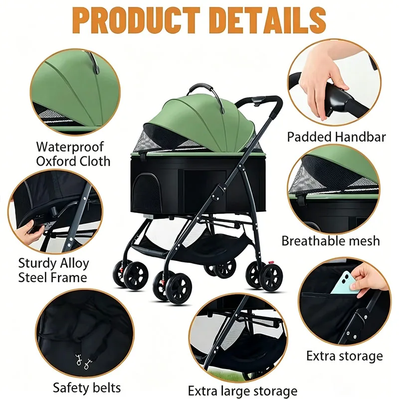 Poussette pour Chien 3 en 1 Pliable Jusqu'à 15 kg