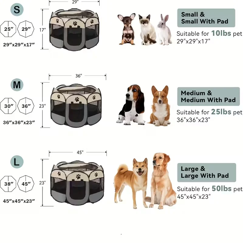 Parc pour Chien Octogonal Portable Tissu Oxford Fermeture Éclair
