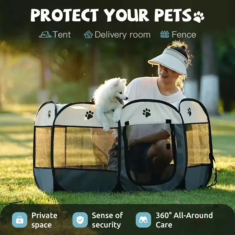 Parc pour Chien Octogonal Portable Tissu Oxford Fermeture Éclair