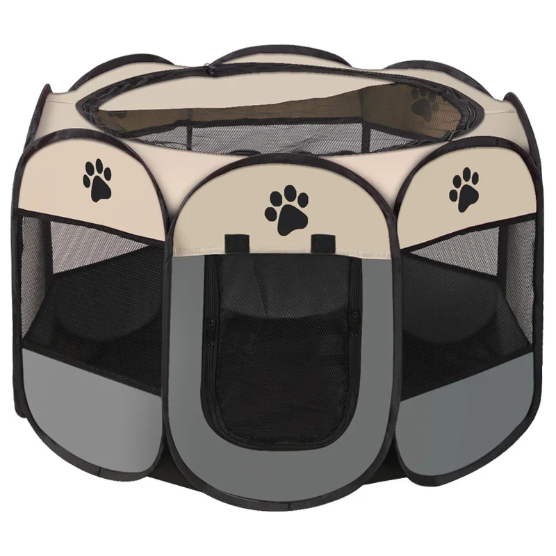Parc pour Chien Octogonal Portable Tissu Oxford Fermeture Éclair