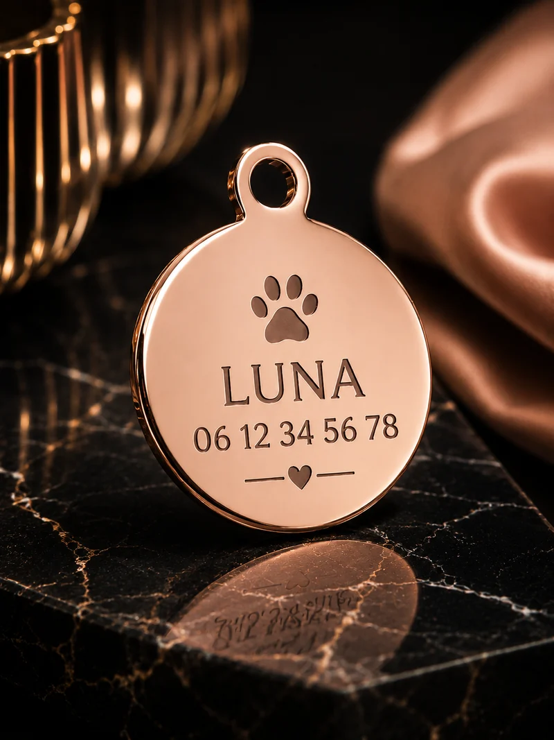 Médaillon Personnalisé Chien & Chat – Gravure Premium – Acier Inoxydable Doré / Argenté / Or Rosé – 30 mm