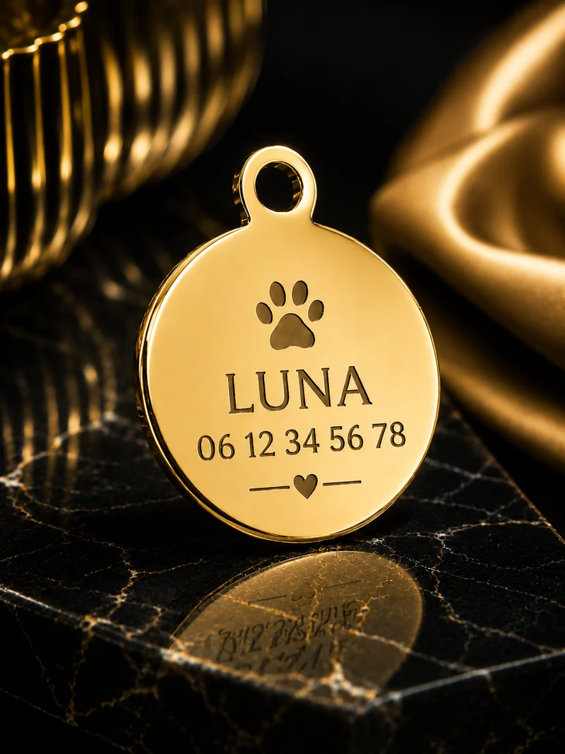 Médaillon Personnalisé Chien & Chat – Gravure Premium – Acier Inoxydable Doré / Argenté / Or Rosé – 30 mm