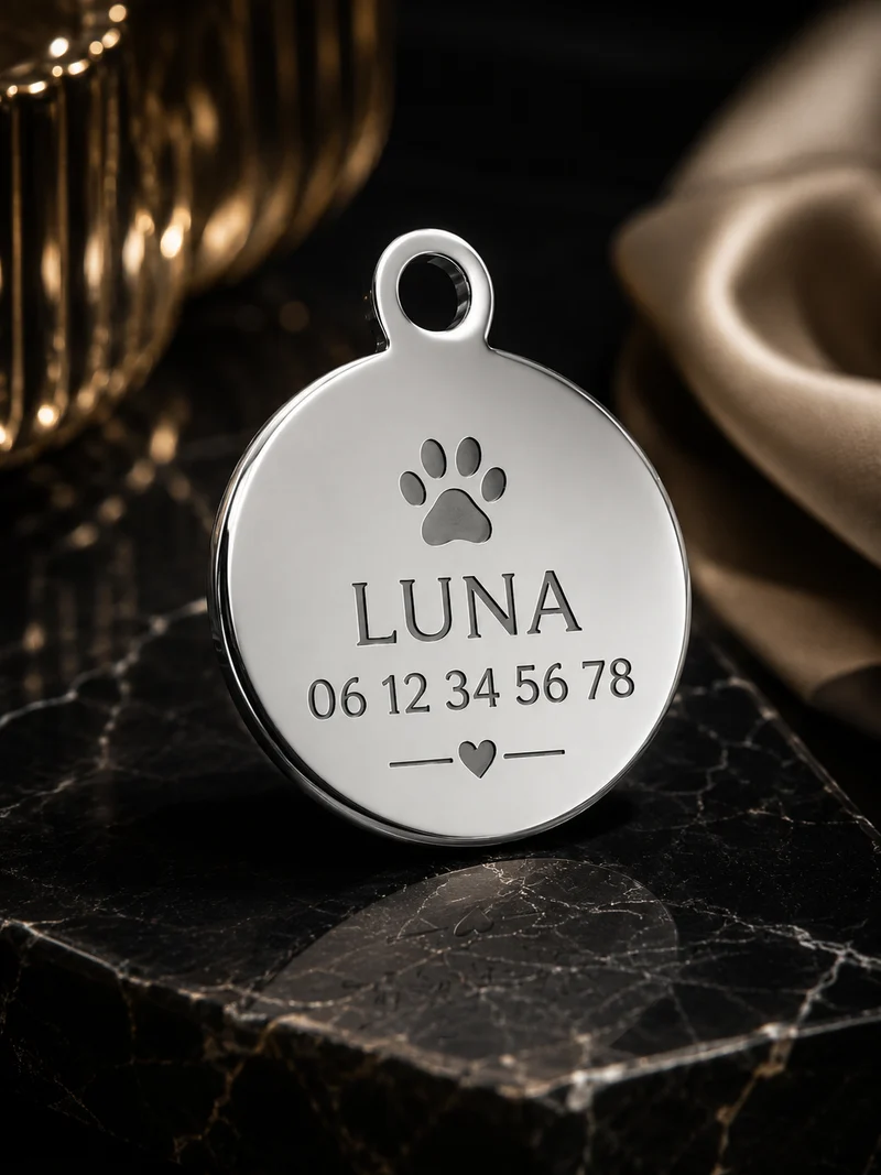 Médaillon Personnalisé Chien & Chat – Gravure Premium – Acier Inoxydable Doré / Argenté / Or Rosé – 30 mm