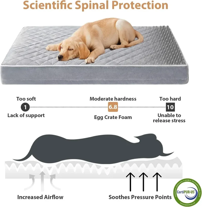 Lit Orthopédique pour Chien Étanche Déhoussable Gris Grande Taille