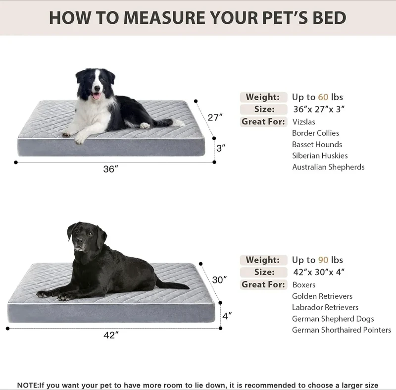 Lit Orthopédique pour Chien Étanche Déhoussable Gris Grande Taille