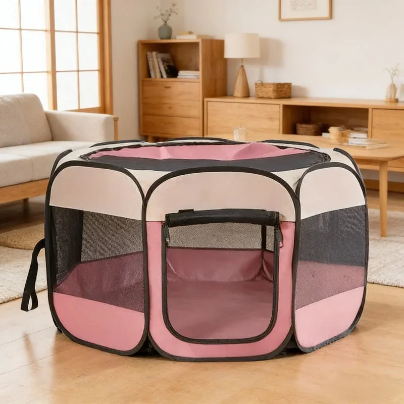 Parc pour Chien Pliable Octogonal Tissu et Filet 3 Tailles
