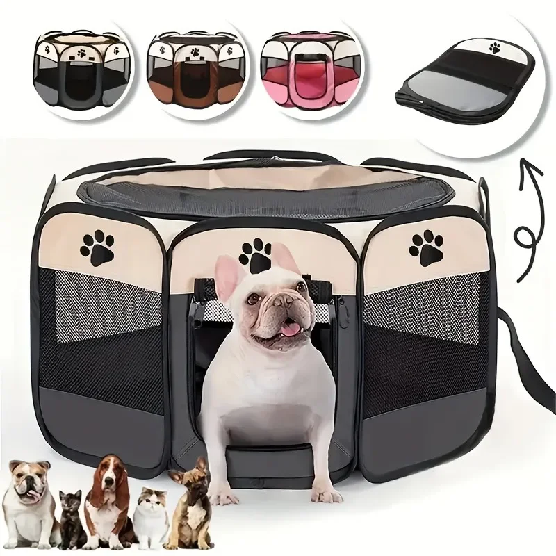 Parc pour Chien Pliable Octogonal Tissu et Filet 3 Tailles