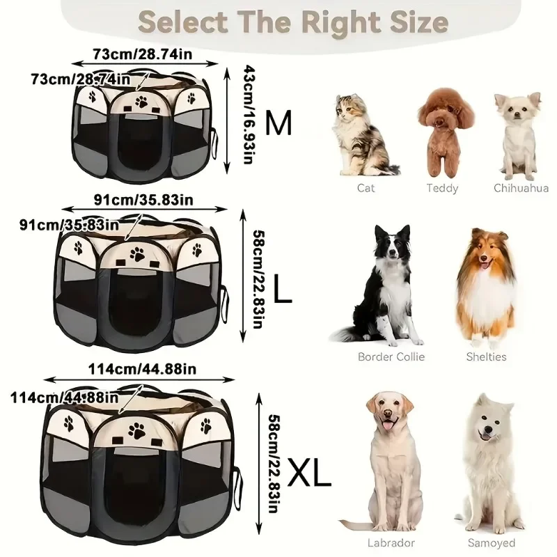 Parc pour Chien Pliable Octogonal Tissu et Filet 3 Tailles