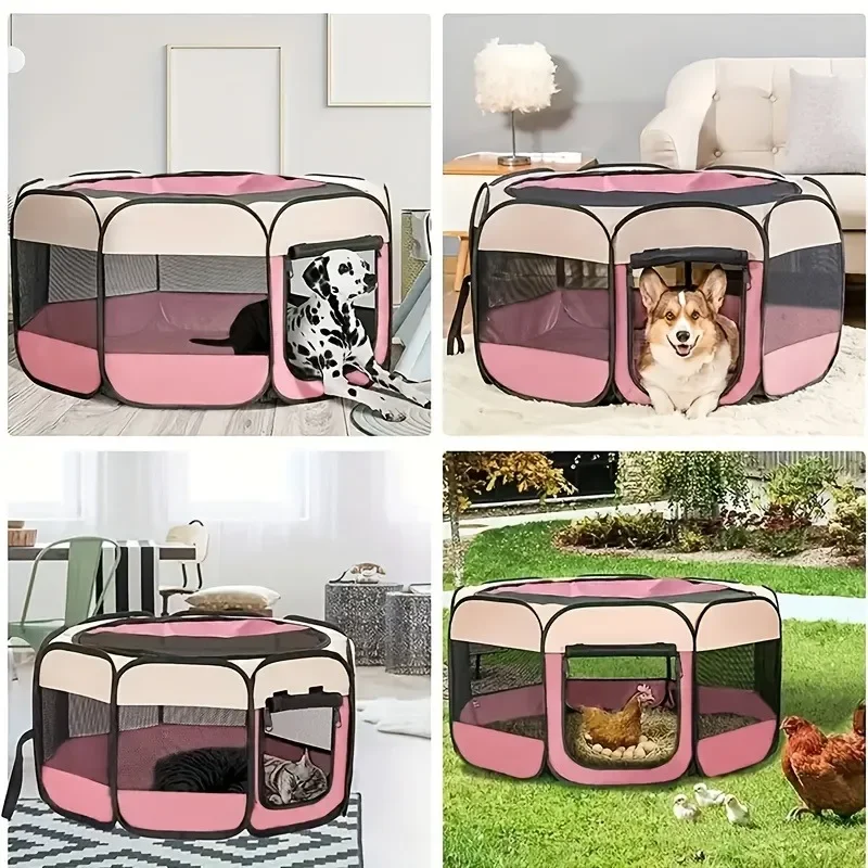 Parc pour Chien Pliable Octogonal Tissu et Filet 3 Tailles