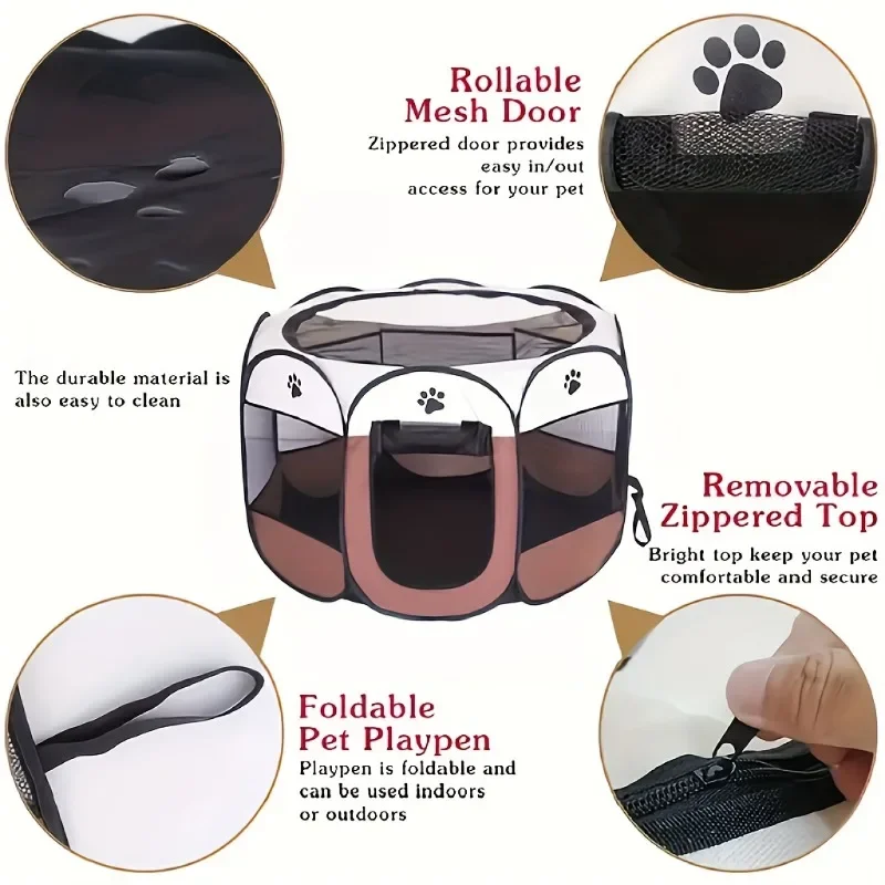 Parc pour Chien Pliable Octogonal Tissu et Filet 3 Tailles