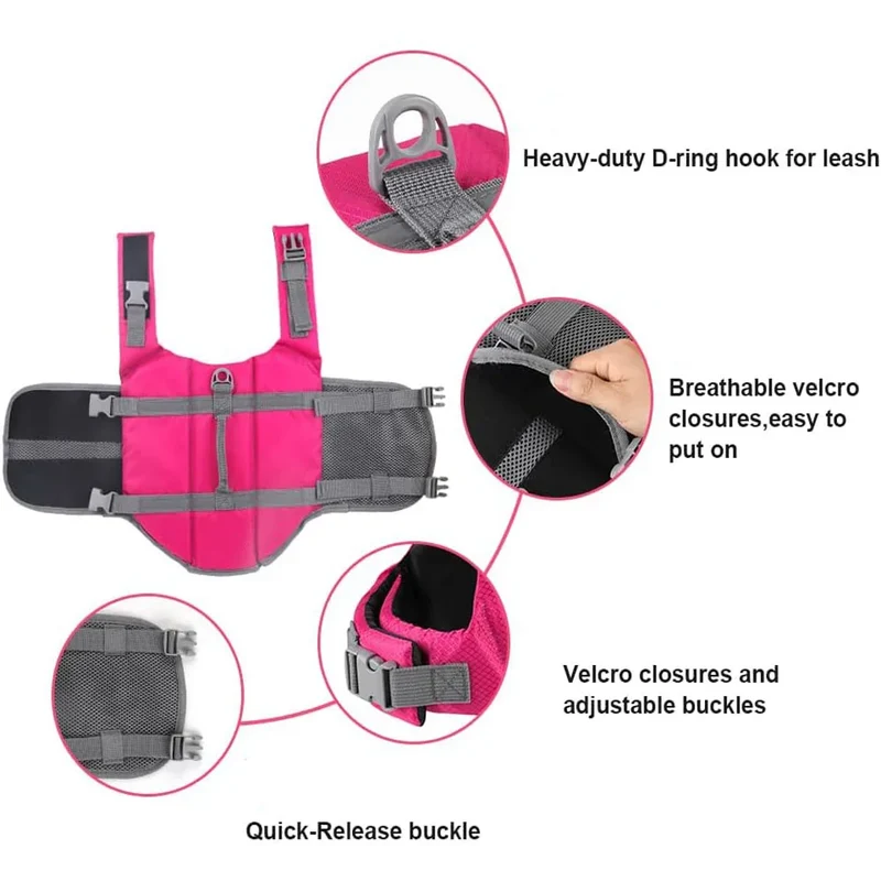 Gilet de Sauvetage pour Chien Réglable Poignée Ventre Aéré
