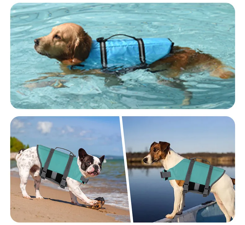 Gilet de Sauvetage pour Chien Réglable Poignée Ventre Aéré