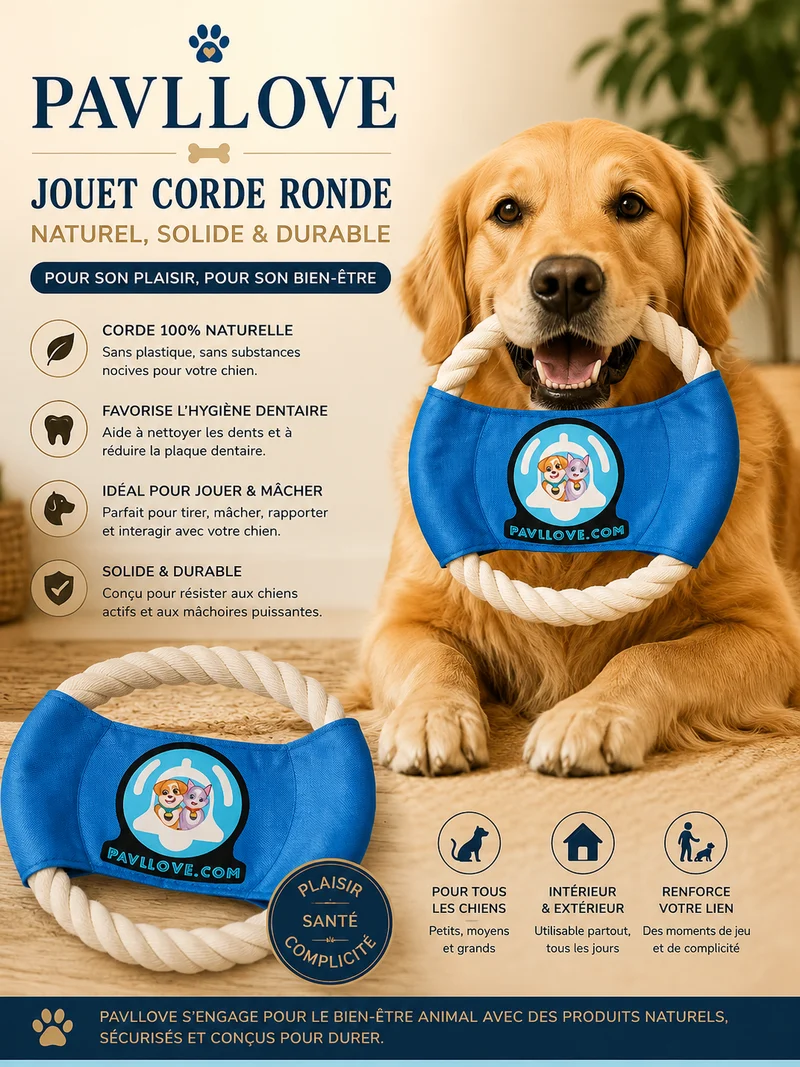🐾 Jouet corde ronde Pavllove – Solidité, plaisir et complicité garantie !
