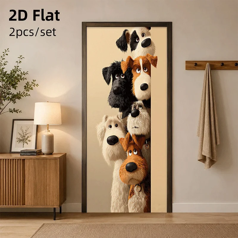 Autocollant Mural Chiens de Dessin Animé pour Porte