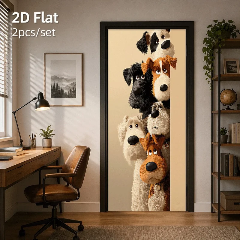 Autocollant Mural Chiens de Dessin Animé pour Porte