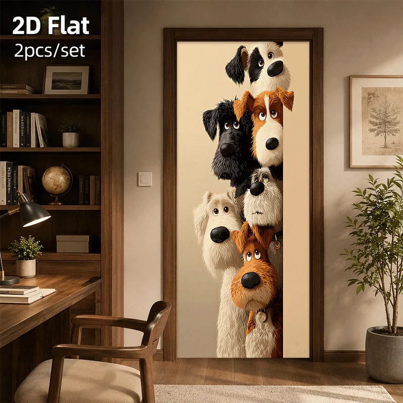 Autocollant Mural Chiens de Dessin Animé pour Porte