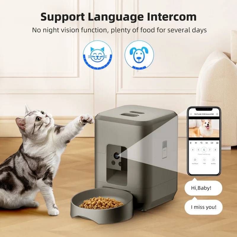 Distributeur de Croquettes 2 L Caméra Petit Chien et Chat