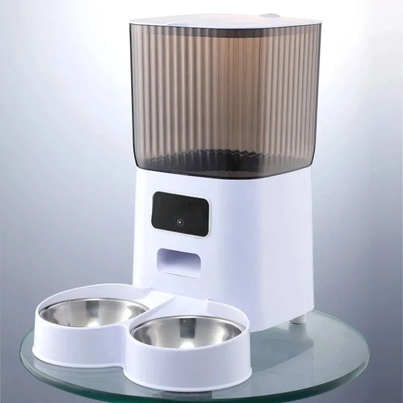 Distributeur de Croquettes 5 L Message Vocal Vidéo Double Bol