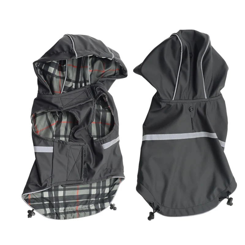 Manteau Imperméable Chien Capuche Réfléchissant Doublure Carreaux