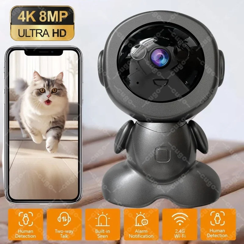 Caméra pour Chien 4K 8MP WiFi Panoramique Audio Bidirectionnel
