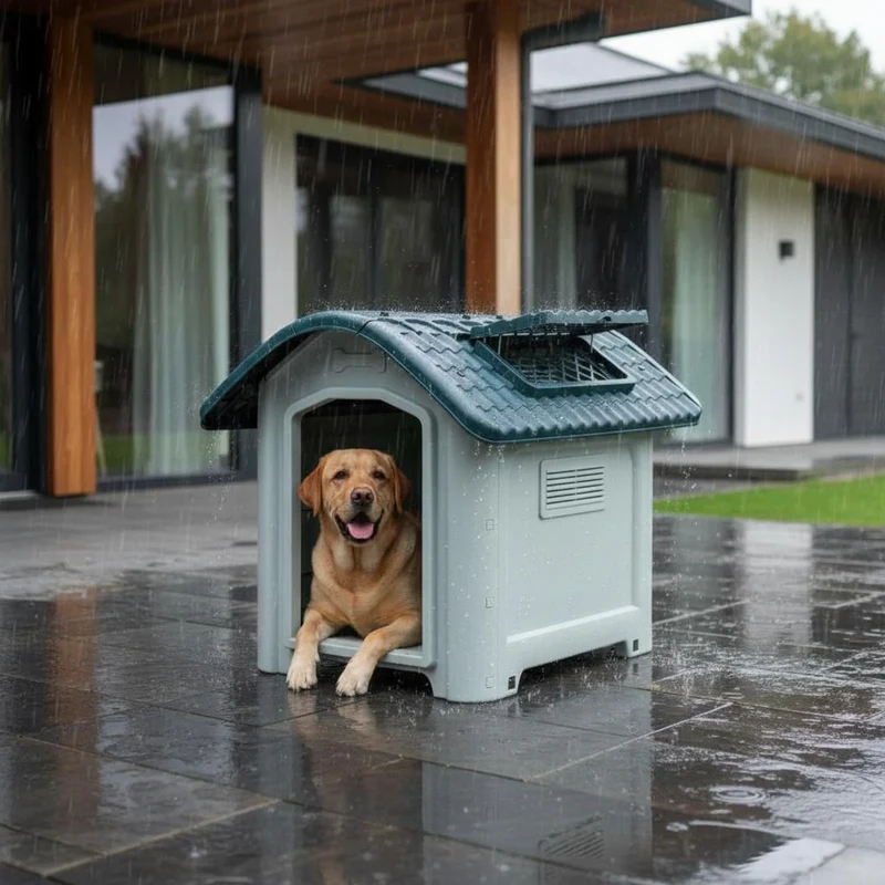 Niche Chien en Plastique Extérieur Toit Bleu Ventilée