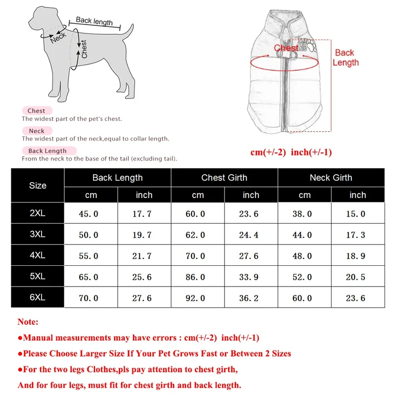 Doudoune Imperméable Zippée pour Grand Chien, 2XL à 6XL