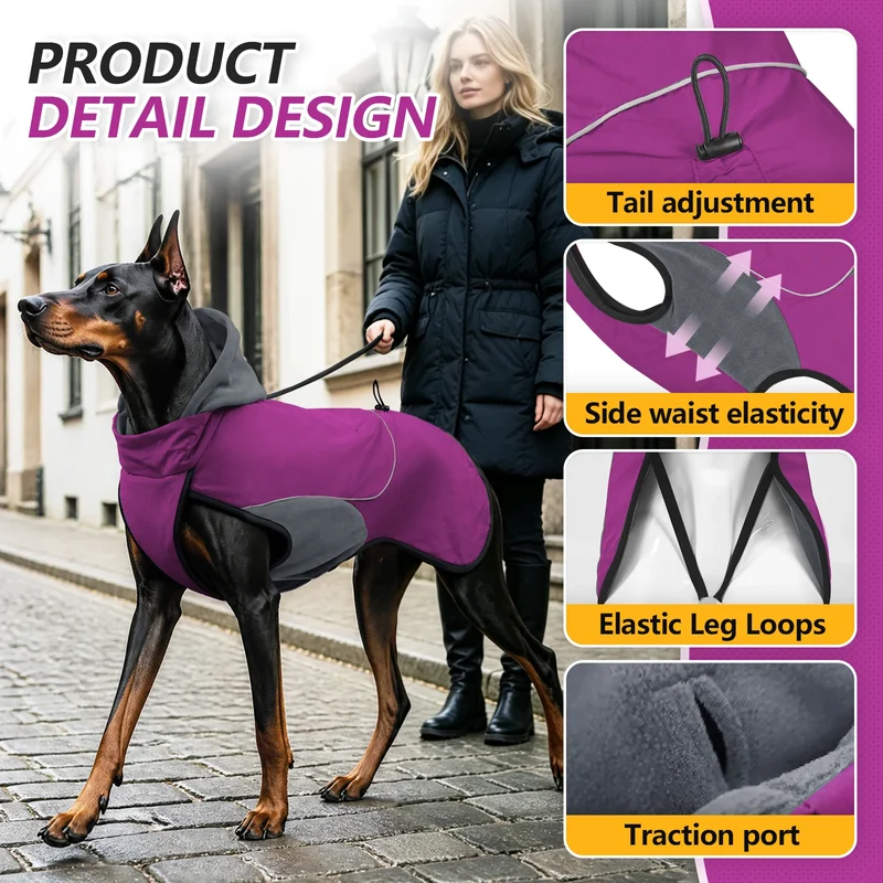 Manteau Imperméable Coupe-Vent Capuche Doublé Polaire Grand Chien
