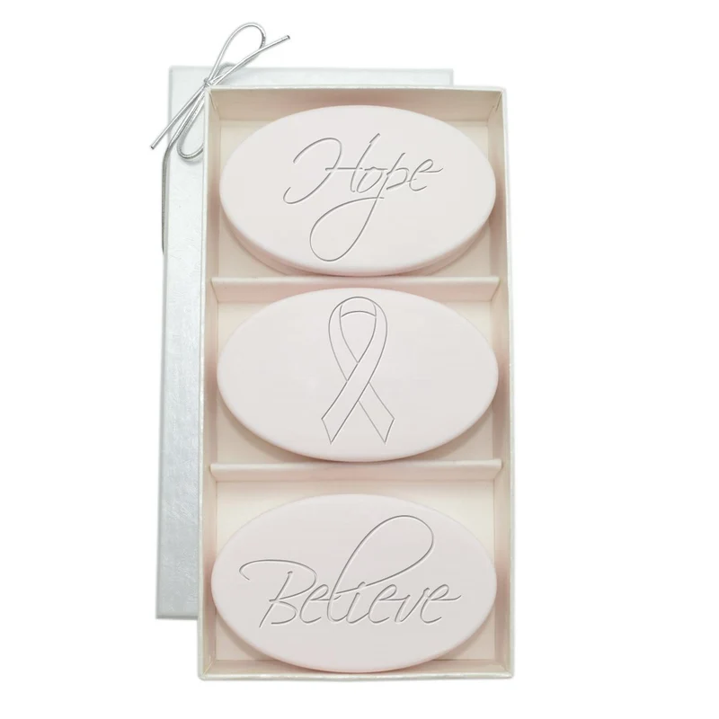 Hope Believe Breast Cancer Awareness Carved Soap Trio