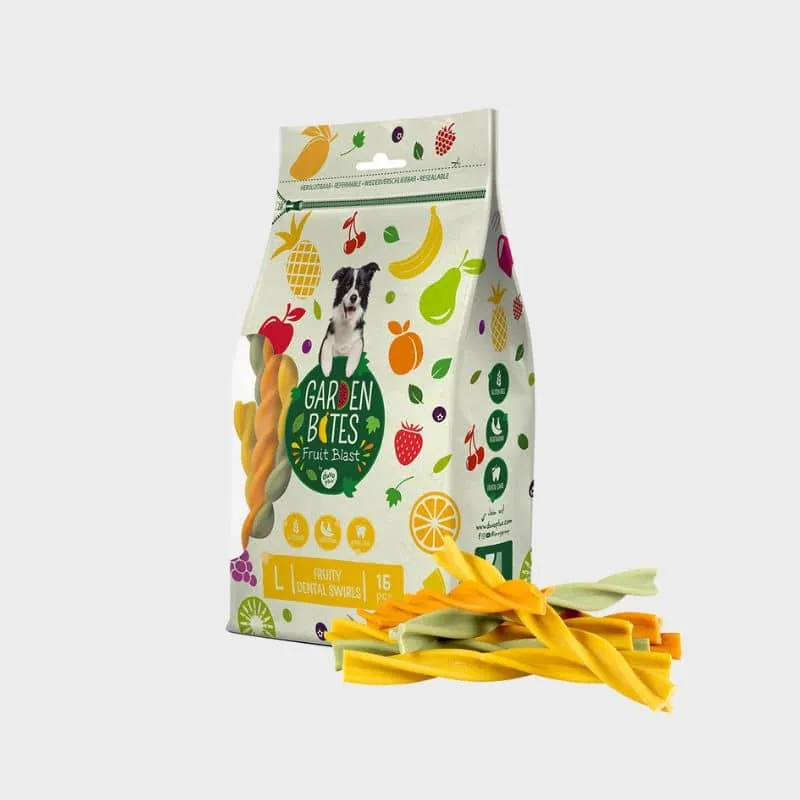 STICK DENTAIRE À MÂCHER POUR CHIEN - TWIST AUX FRUITS (SACHET DE 15 PIÈCES) 🍌🍑🍐