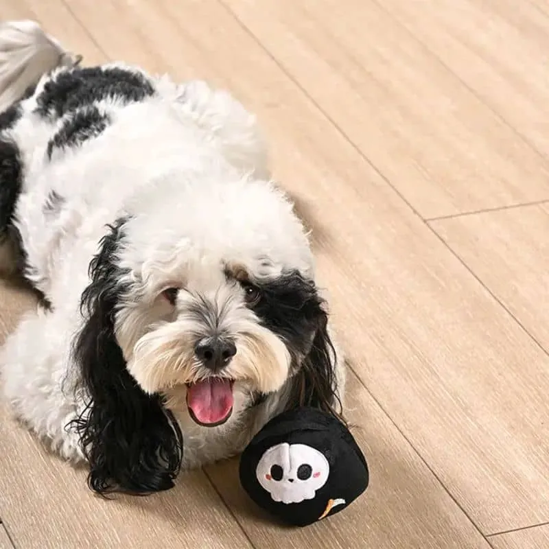 PELUCHE HALLOWEEN AVEC BALLE POUR CHIEN - FAUCHEUSE 💀