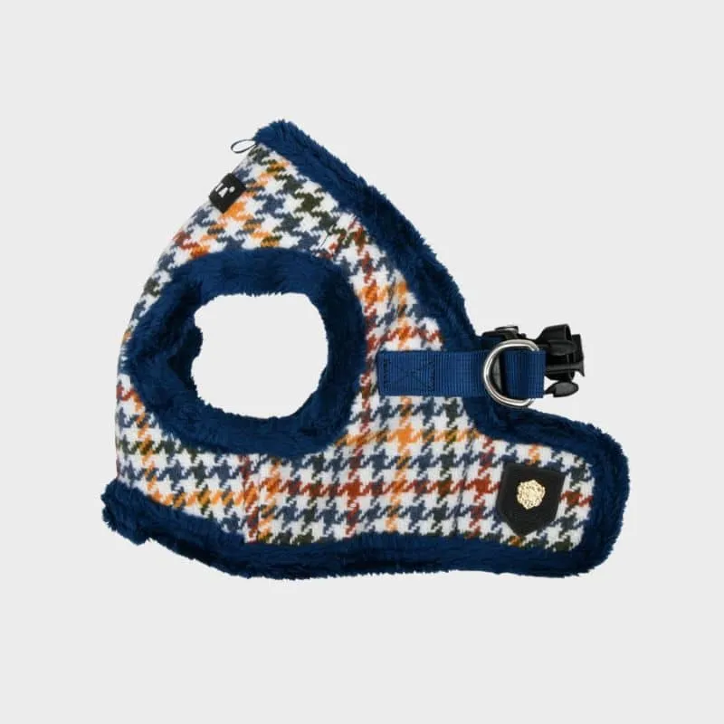 HARNAIS VESTE POUR CHIEN (ET CHAT) FOURRURE - LAINAGE PIED DE POULE BLEU "KENT"