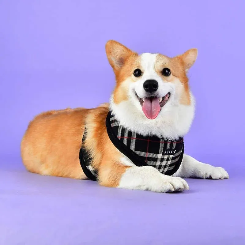 HARNAIS AJUSTABLE POUR CHIEN FOURRURE - MOTIF TARTAN BEIGE & NOIR