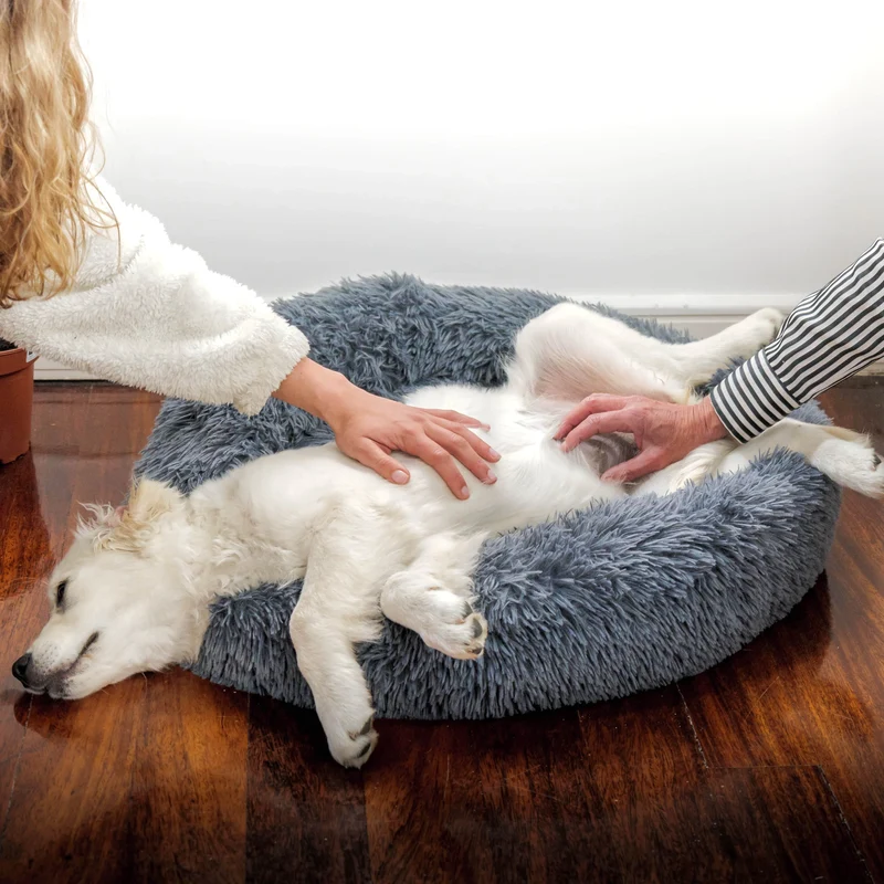 Panier Rond Fausse Fourrure Gris Lavable Grand Chien