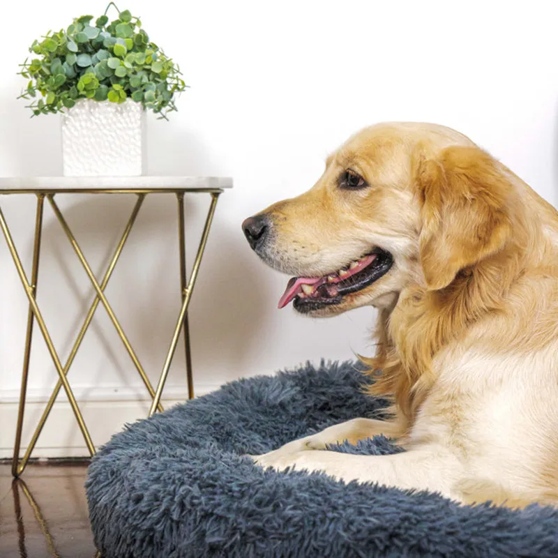 Panier Rond Fausse Fourrure Gris Lavable Grand Chien