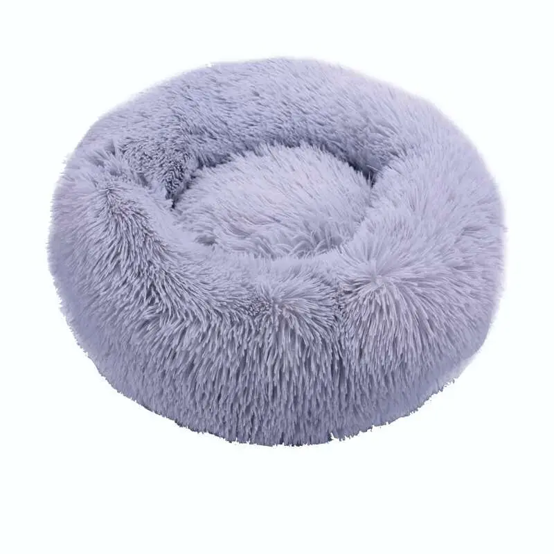 Panier Rond Fausse Fourrure Gris Lavable Grand Chien