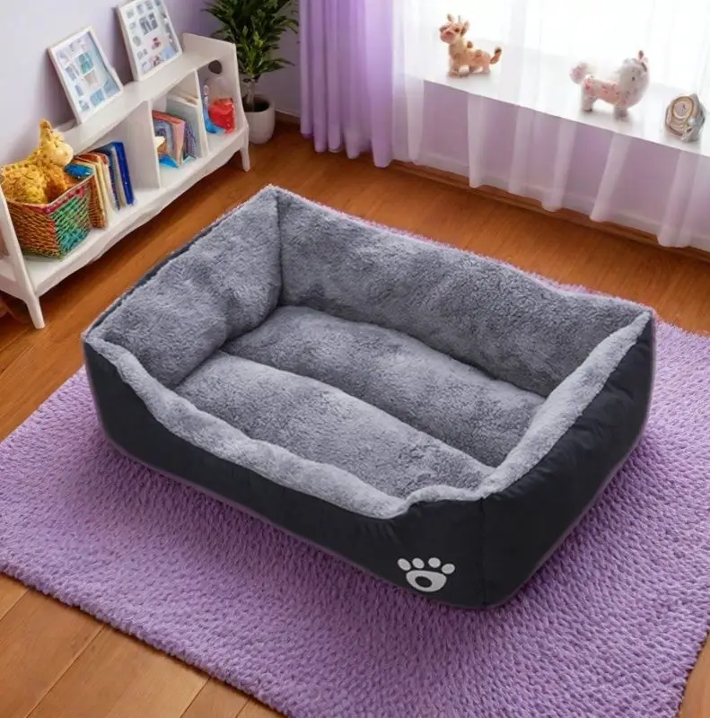Panier Rectangulaire Noir Doux Antidérapant pour Chien