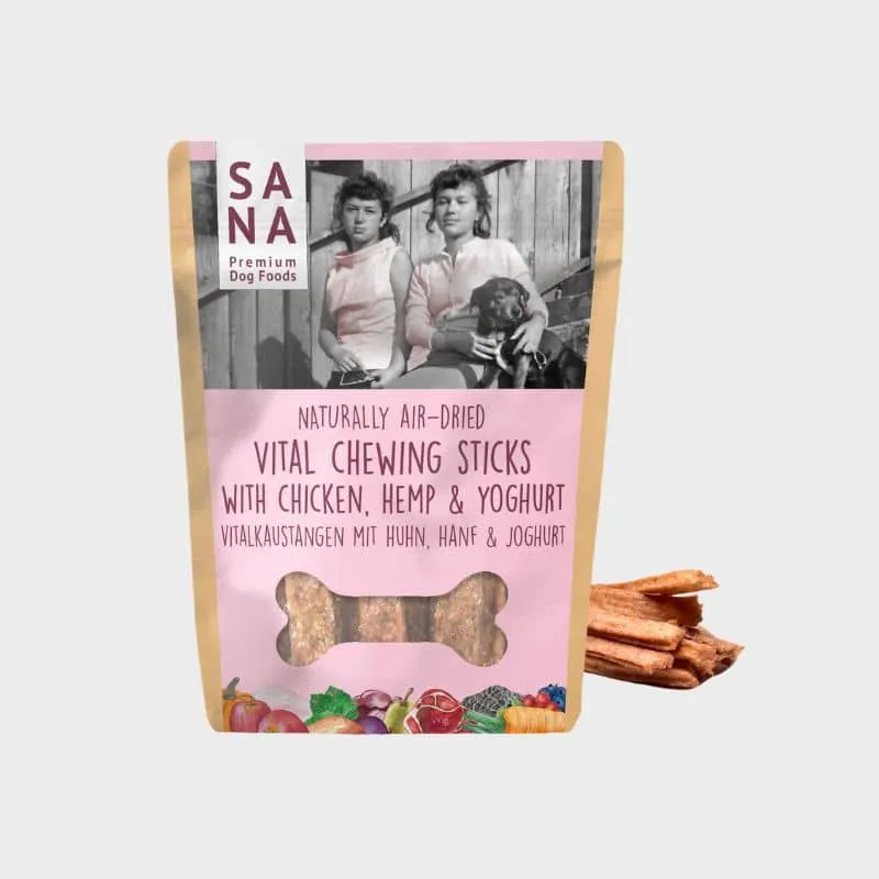 STICKS DENTAIRES POUR CHIEN - POULET, GRAINES DE CHANVRE ET YAOURT (150 g ou 500 g)