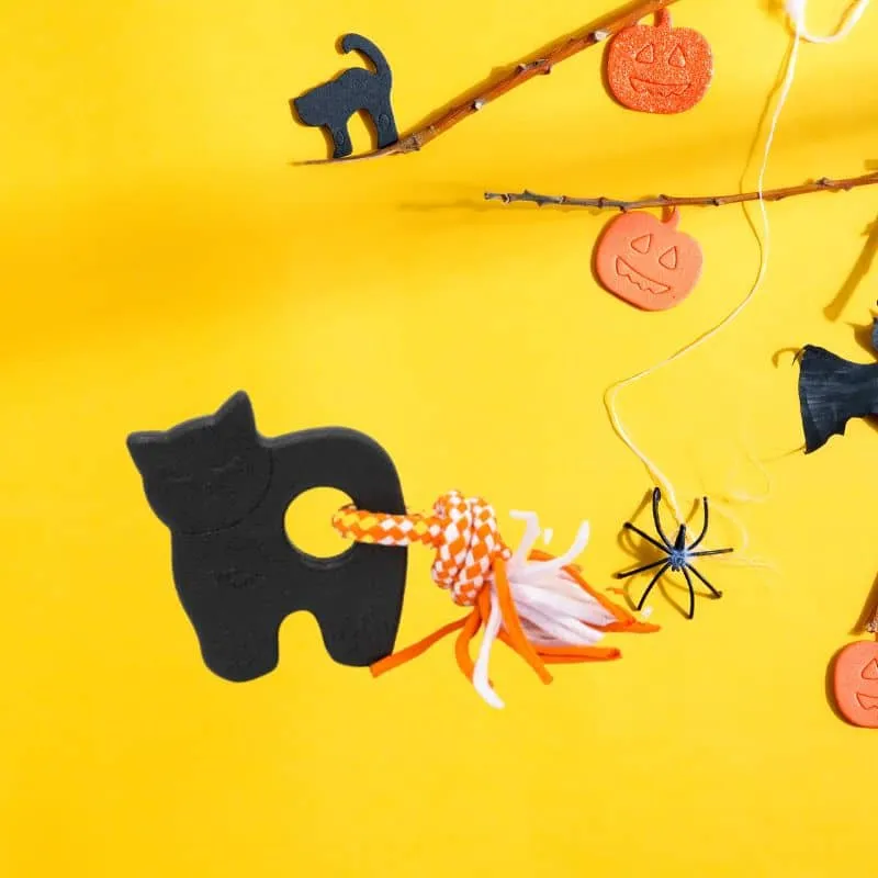 JOUET HALLOWEEN À MÂCHER POUR CHIEN - CHAT NOIR & CORDE