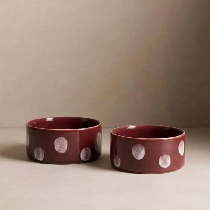 GAMELLE EN CÉRAMIQUE POUR CHIEN - POIS * BORDEAUX